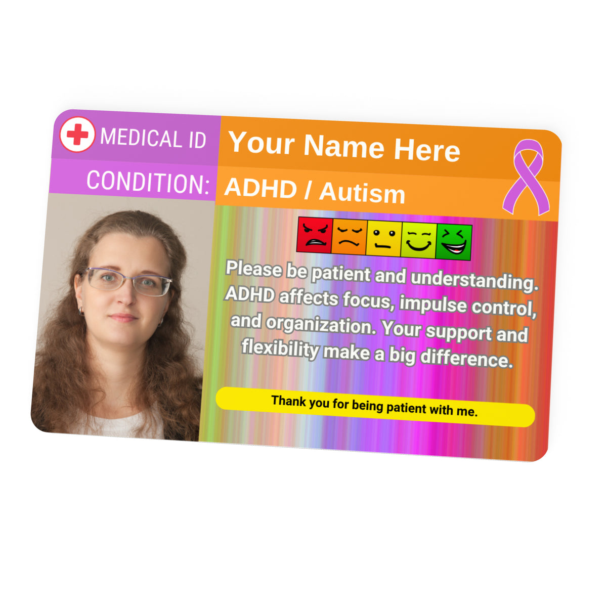 ADHD / Autism medical ID card, front