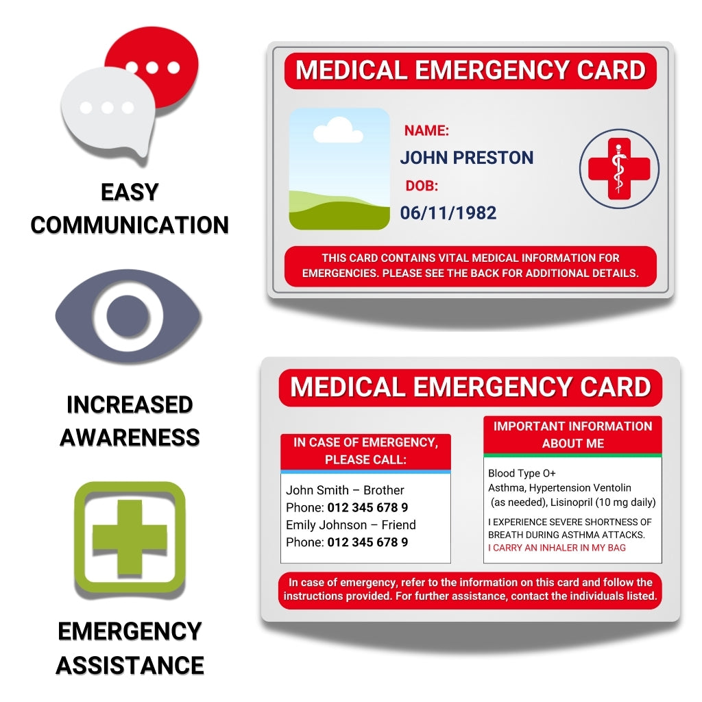 SIMPLECARD Emergency Medical ID Card - Personalised ICE Awareness Card.
