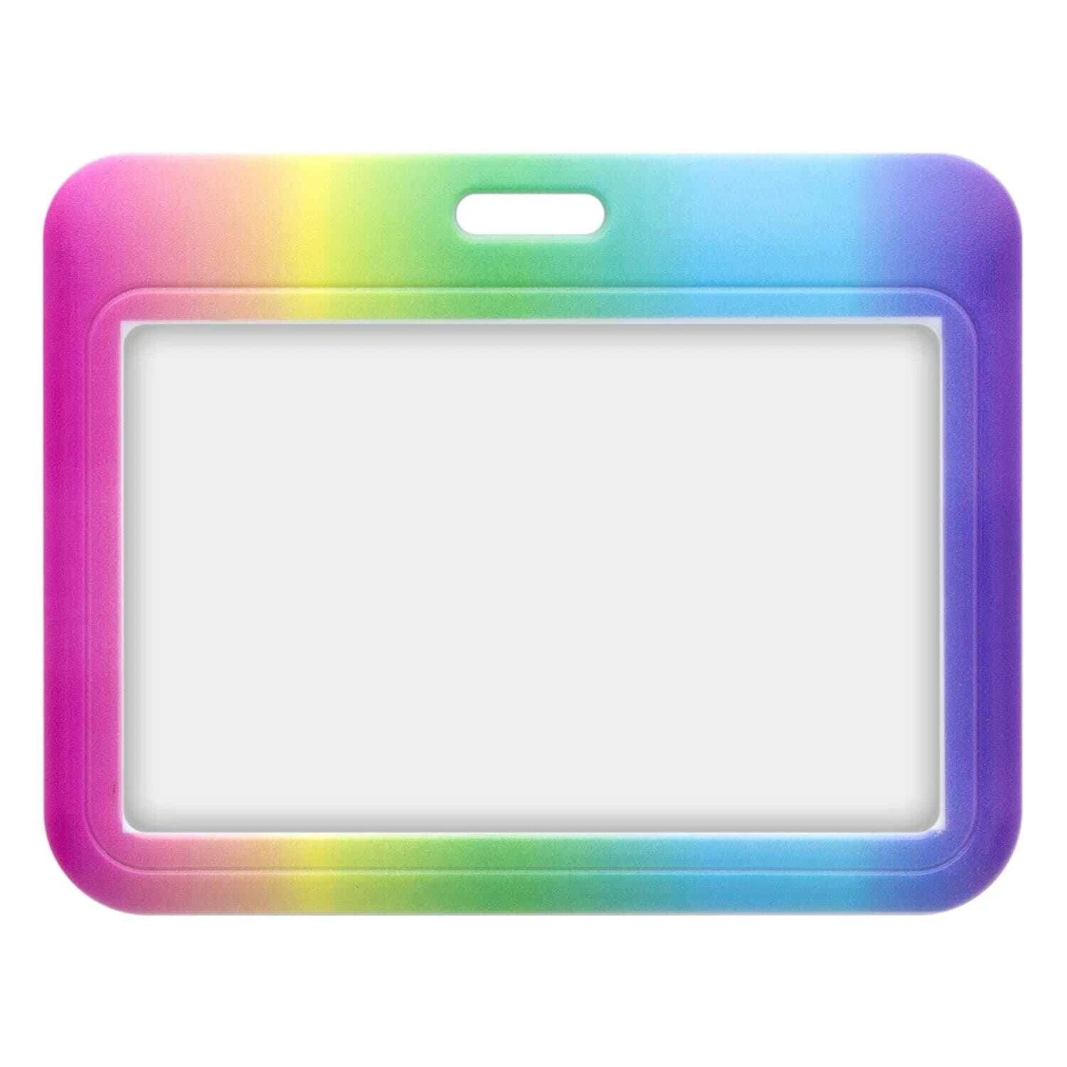 ID Badge Card Holder Rainbow Horizontal Slider Slot Ombre Fade Pocket Pouch For Lanyard.