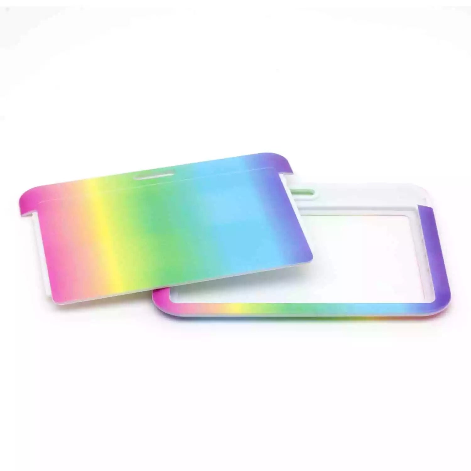 ID Badge Card Holder Rainbow Horizontal Slider Slot Ombre Fade Pocket Pouch For Lanyard.
