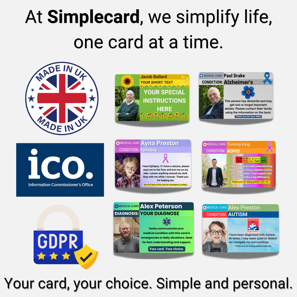 SIMPLECARD Hidden Disability Medical ID Card - Personalised ICE Awareness Card.