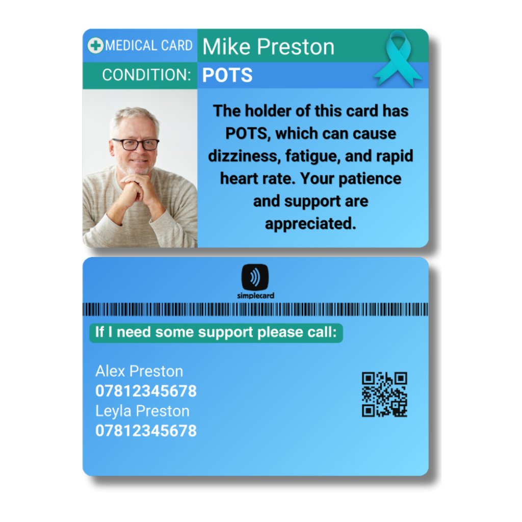 SIMPLECARD POTS Medical ID Card - Personalised ICE Awareness Card.