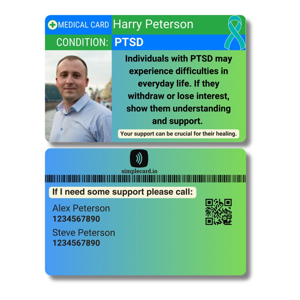 SIMPLECARD PTSD Medical ID Card - Personalised ICE Awareness Card.