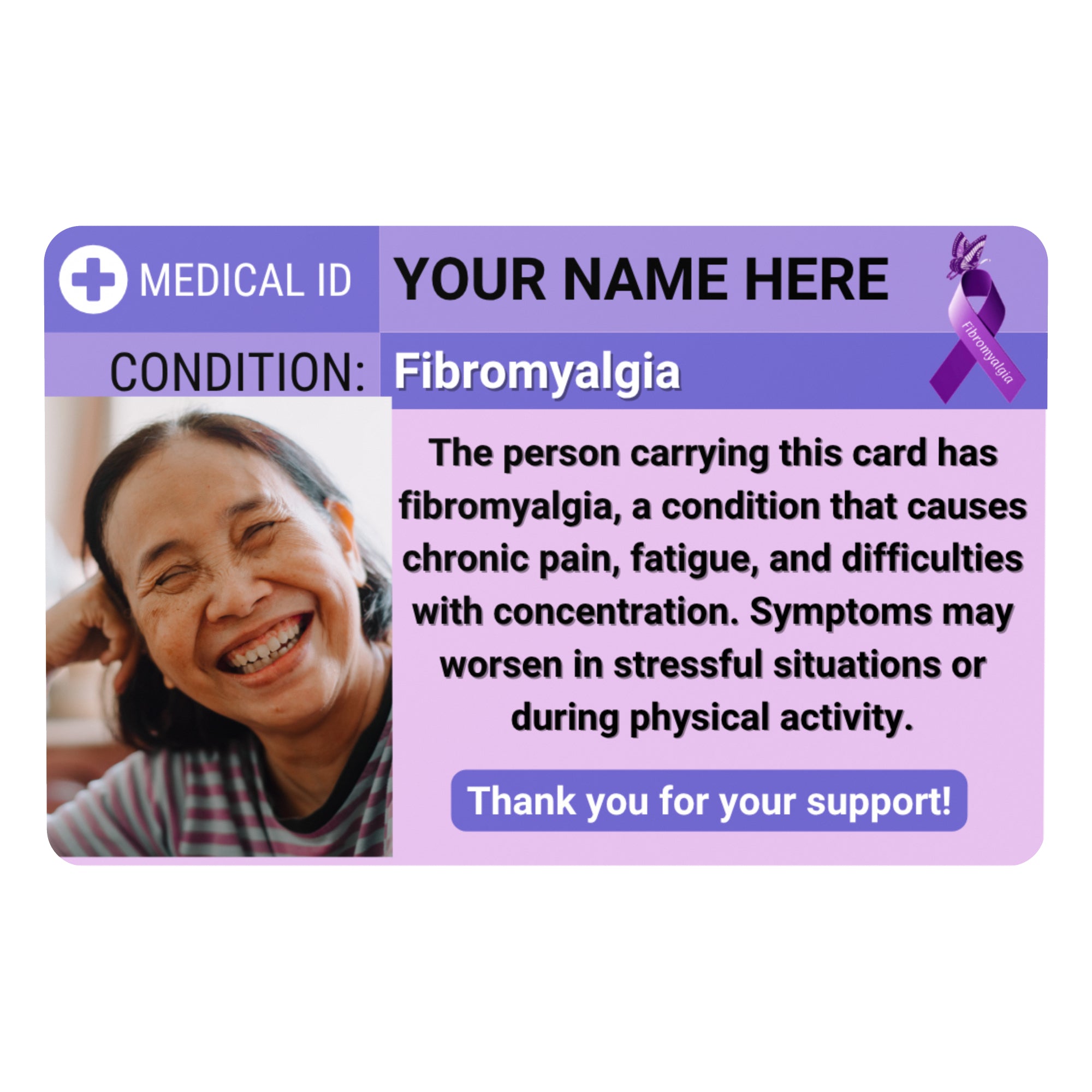 SIMPLECARD Fibromyalgia Medical ID Card - Personalised ICE Awareness Card